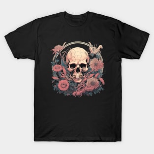 Dark Skull and Flowers T-Shirt